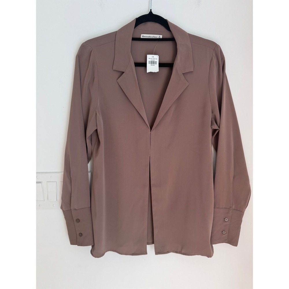 Abercrombie & Fitch Brown Notched Lapel Hook & Eye Blouse Top M NEW